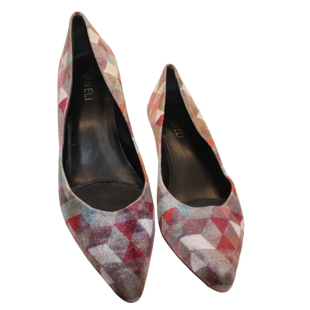 Vintage Vaneli Womens Size 9.5N Diamond Pattern Kitten Heels Velvet Shoes - Picture 4 of 10